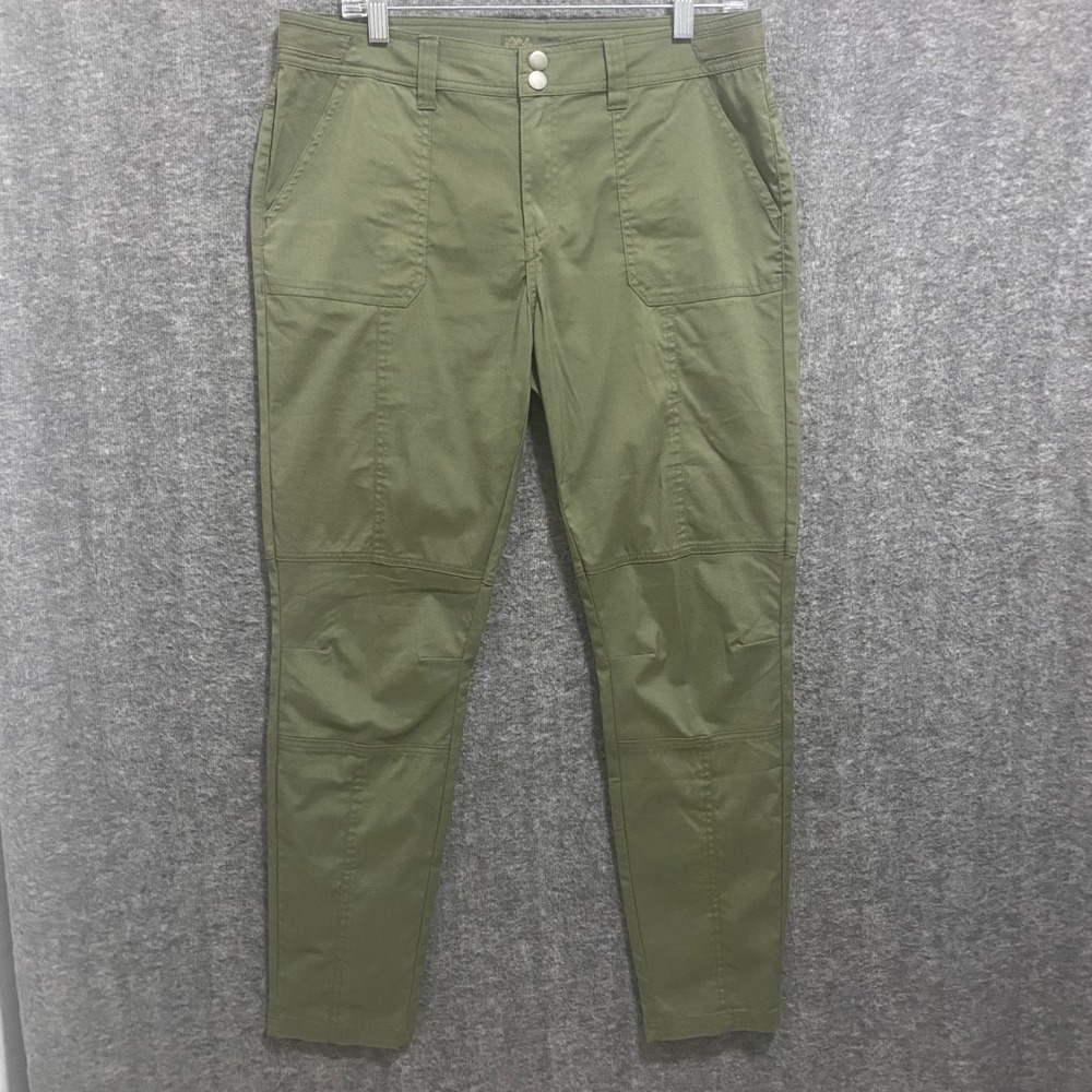 Prana Essex Pants Women 12 Green Hiking Organic Cotton Blend Stretch Outdoors
